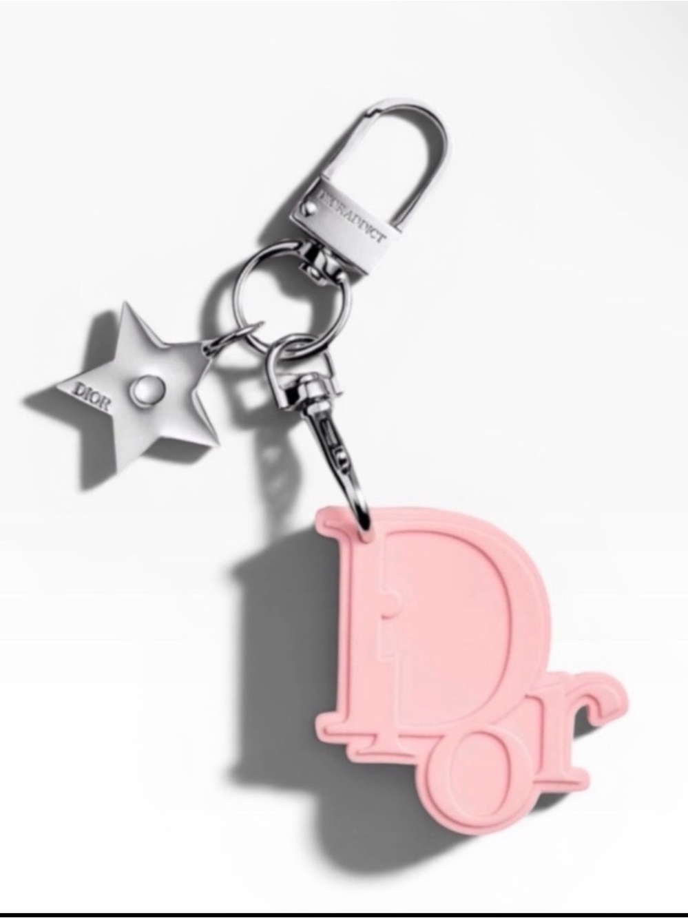 Pink Dior Letter D Keychain with Silver Star Charm - New